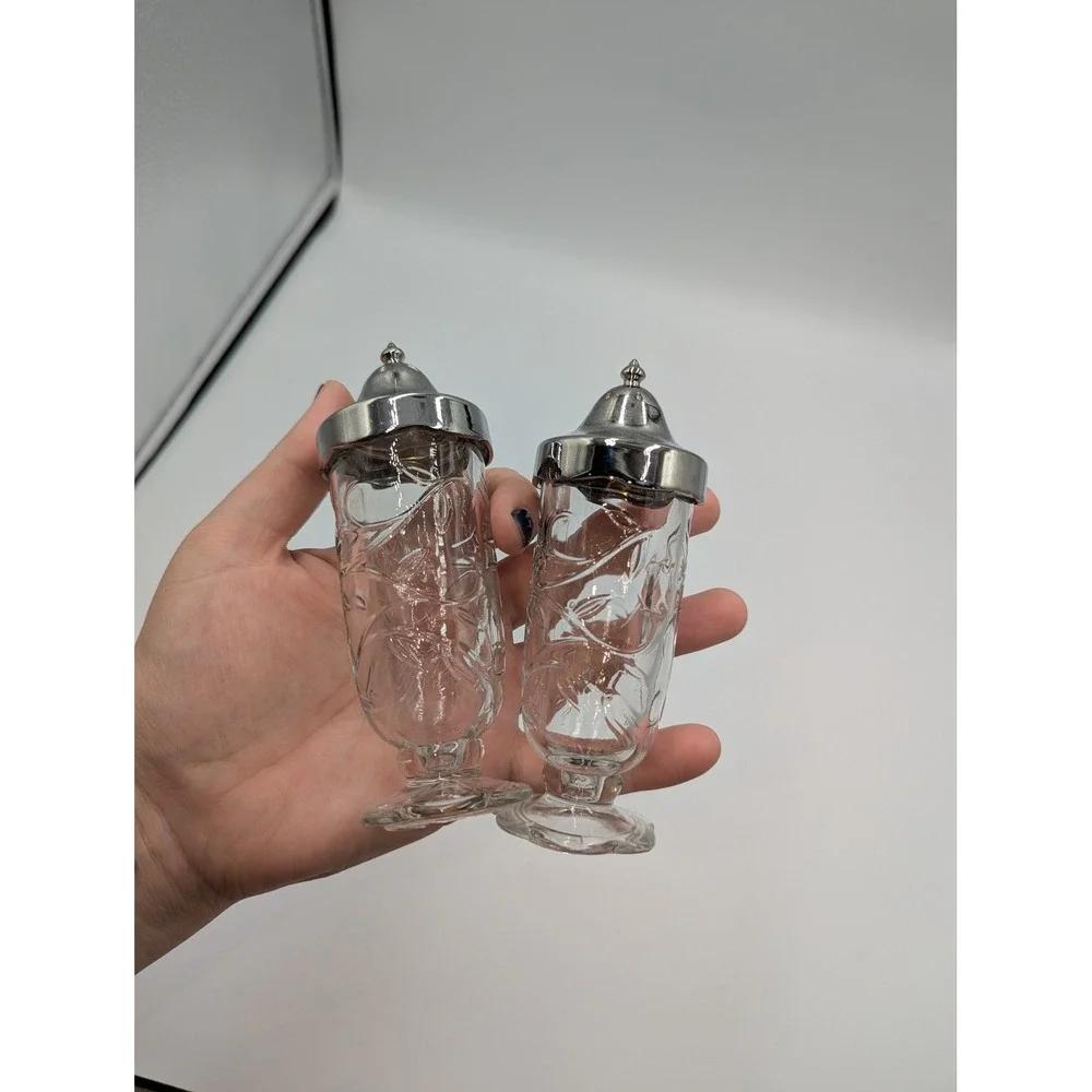 Princess House Salt and Pepper Shakers Crystal Fantasia Etched Glass Set 5244